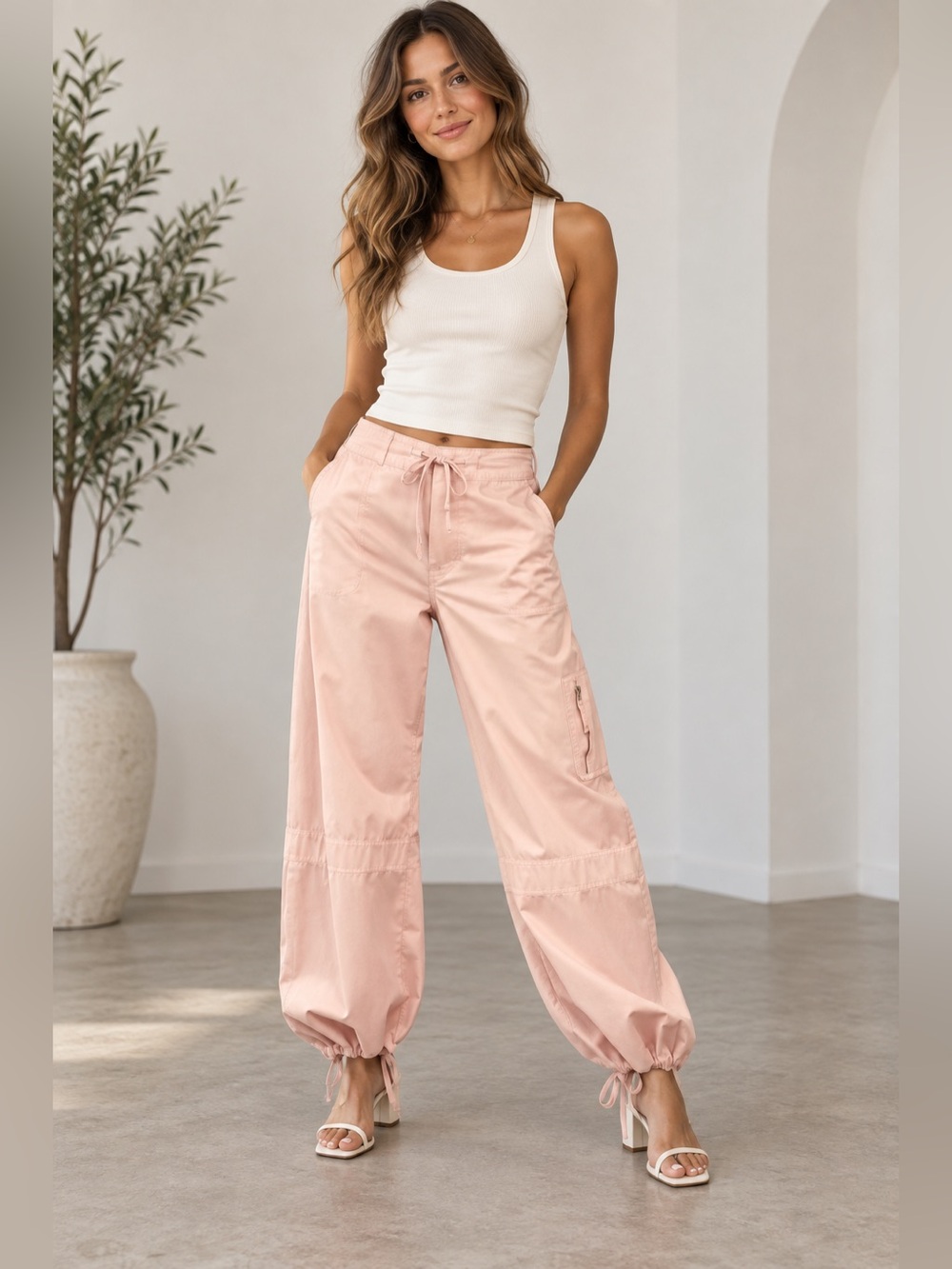 ANTHROPOLOGIE Pilcro Satin Cargo Parachute Pants Pink Combo Size 31 NEW